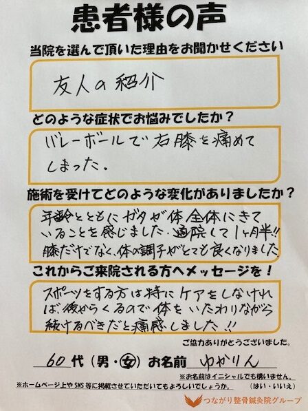 60代　女性　ゆかりん様　膝痛