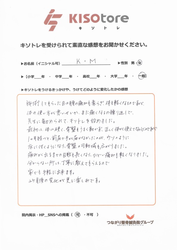 女性　K M様　ぎっくり腰
